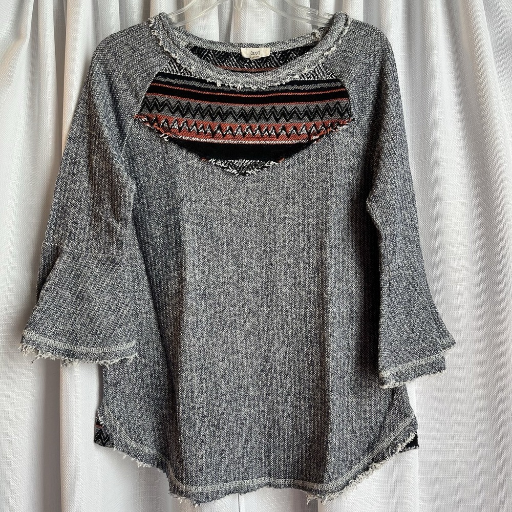 Oddy Sweater Boutique Size Small S Orange Blue Geometric Womens Sweater